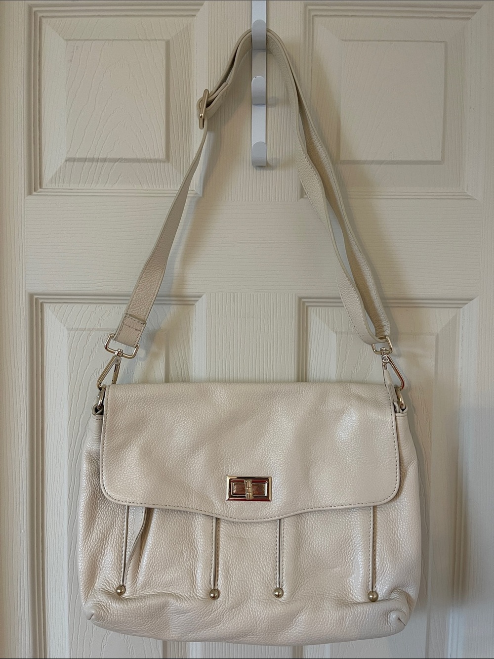 Pebbled Cream Leather Shoulder Satchel - Ruby Kats